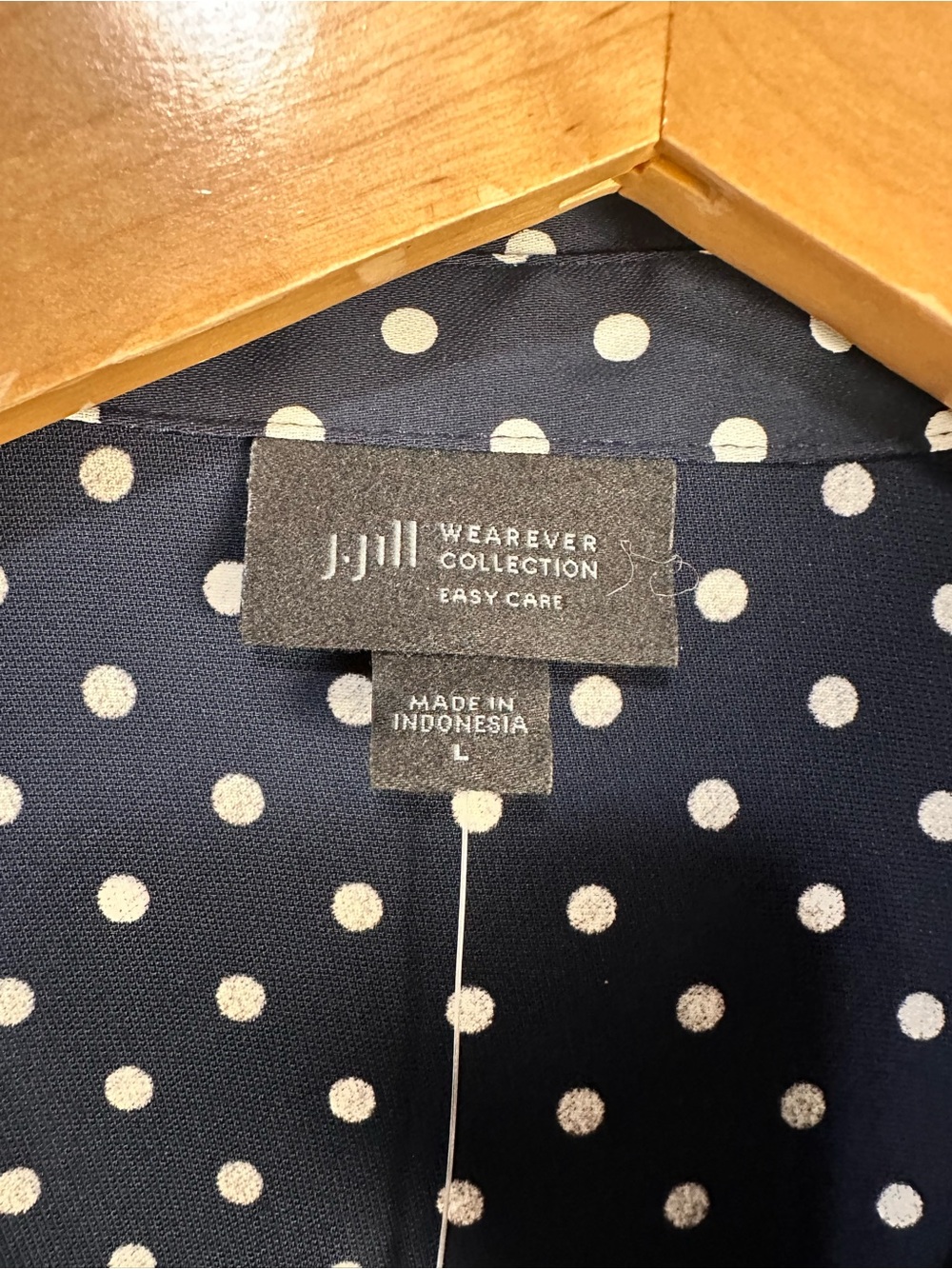 J. Jill Navy and White Polka Dot Long Sleeve Shirt Sz L - Picture 3 of 7
